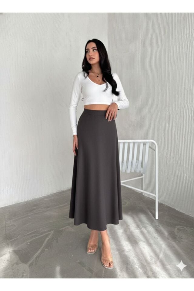 Kadın Süet Füme(Gri) Kloş Etek